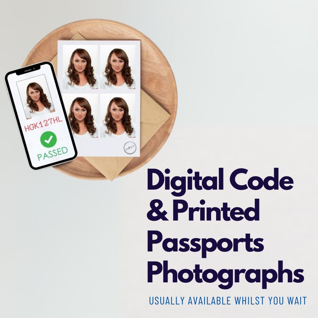 Digital code and Passport Photographs - Usually available whilst you wait.